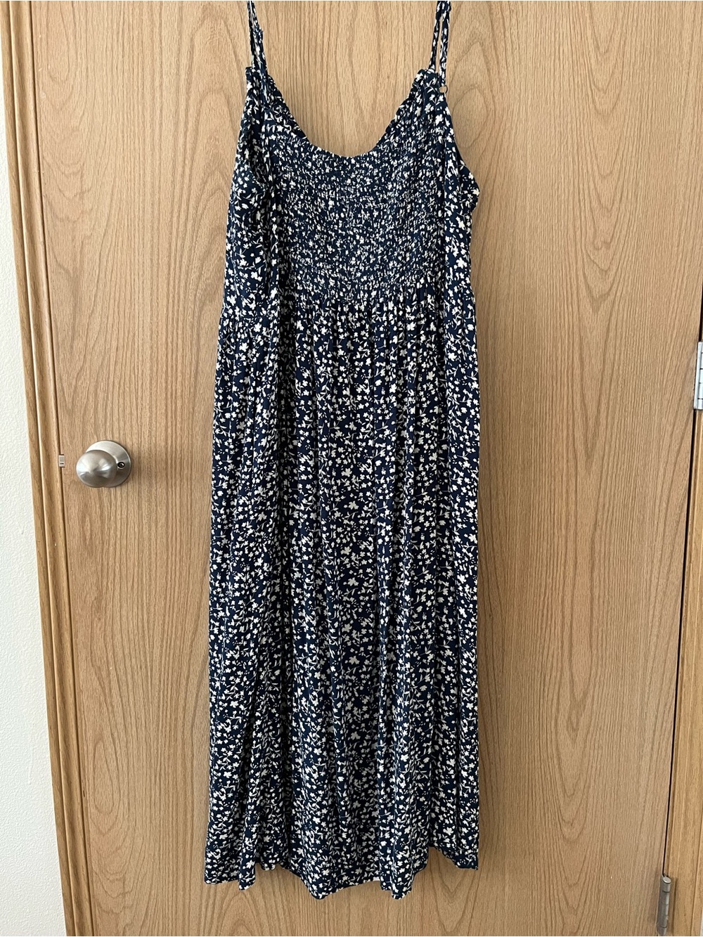 Old Navy Fit & Flare Floral Smocked Midi Cami Dress in Blue Ditsy Floral - Picture 5 of 10
